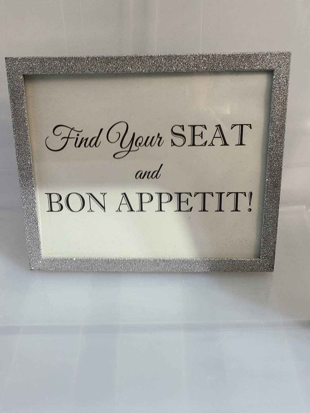 Silver Glitter Framed "Find Your Seat and Bon Appetit" Wall Art - Unbranded